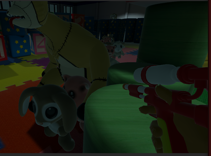 Toys trying to attack a player from below.